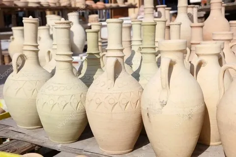 کوزه سفالی طرح‌ دار با نقش‌ های سنتی